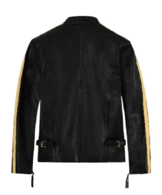 Shop The Men's Yellow Stripes Black Leather Jacket