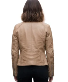 Shop The Women Light Brown Quilted Biker Leather Jacket
