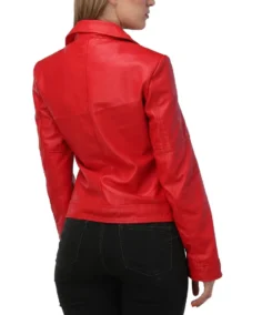 Shop The Women’s Lapel Style Red Leather Jacket Back