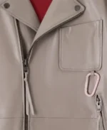 TLJ Urban Crest Biker Leather Jacket Closeup - Trendy Leather Jackets