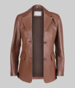 Women Paula Slim Fit Brown Leather Blazer - Image 2