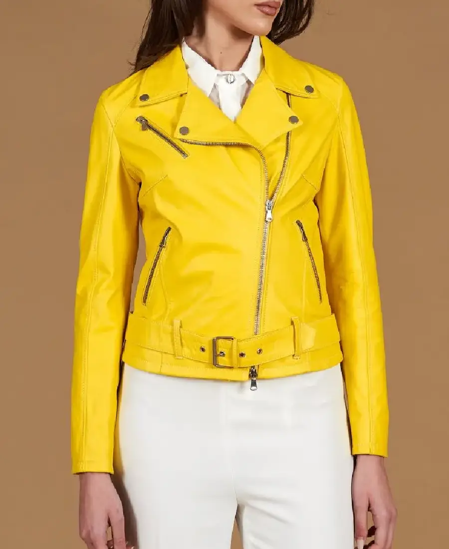 Women'S Chiodo D Yellow Biker Leather Jacket Women'S Chiodo D Yellow Biker Leather Jacket