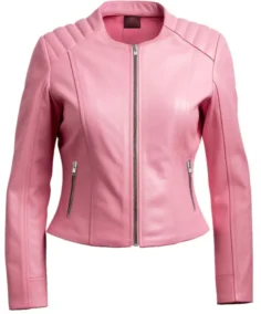 Women's Classic Pink Biker Leather Jacket