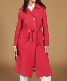 Women's Pink Suede Leather Coat