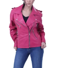 Women's Hot Pink Biker Leather Jacket