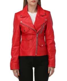 Women’s Lapel Style Red Leather Jacket