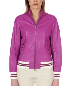 Women's Lilac G154 Leather Bomber Jacket