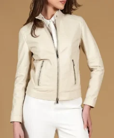 Women's Linda Cream Nappa Moto Leather Jacket