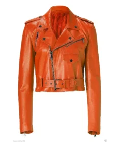 Women's Orange Leather Motorcycle Jacket