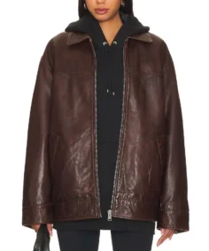 Women's Oversized Dark Brown Leather Jacket