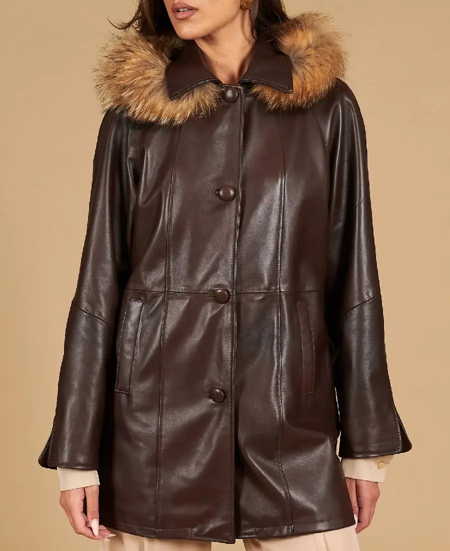 Women'S Pamela Nappa Hooded Leather Coat Women'S Pamela Nappa Hooded Leather Coat