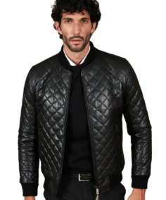 Men's Diamond Quilted Black Bomber Leather Jacket