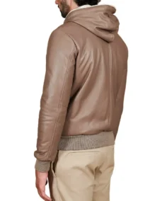 Shop The Men's Taupe Hooded Bomber Leather Jacket - Trendy Leather Jackets