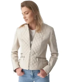 Edith Women Beige Leather Jacket - Trendy Leather Jackets