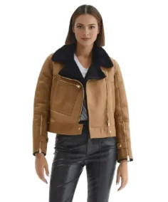 Eloise Brown Shearling Leather Jacket - Trendy Leather Jackets