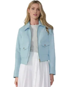 Flora Sky Blue Leather Jacket - Trendy Leather Jackets