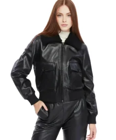 Florence Black Leather Bomber Jacket - Trendy Leather Jackets