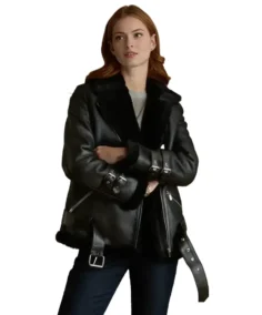 Harriet Black Shearling Leather Jacket - Trendy Leather Jackets
