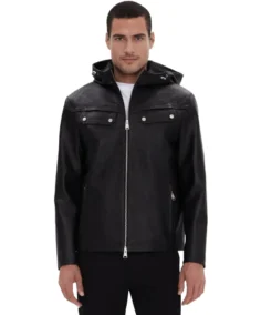 Black Men's Hooded Leather Jacket - Trendy Leather Jackets