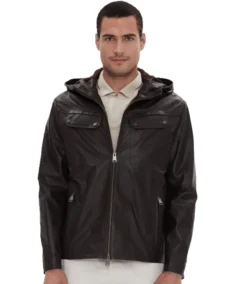Dark Brown Men's Hooded Leather Jacket - Trendy Leather Jackets