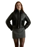 Julia Black Bomber Leather Jacket Front - Trendy Leather Jackets