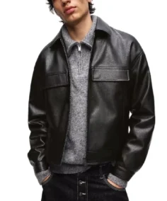 Men's Black Boxy Fit Faux Leather Jacket - Trendy Leather Jackets