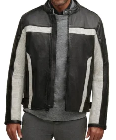 Men's Black and White Biker Real Leather Jacket - Trendy Leather Jackets