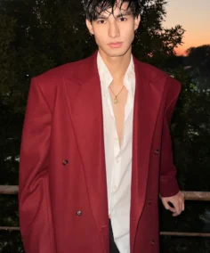 Men's Classic Maroon Long Coat Front - Trendy Leather Jackets