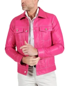 Men's Pink Fuchsia Natural Biker Leather Jacket - Trendy Leather Jackets