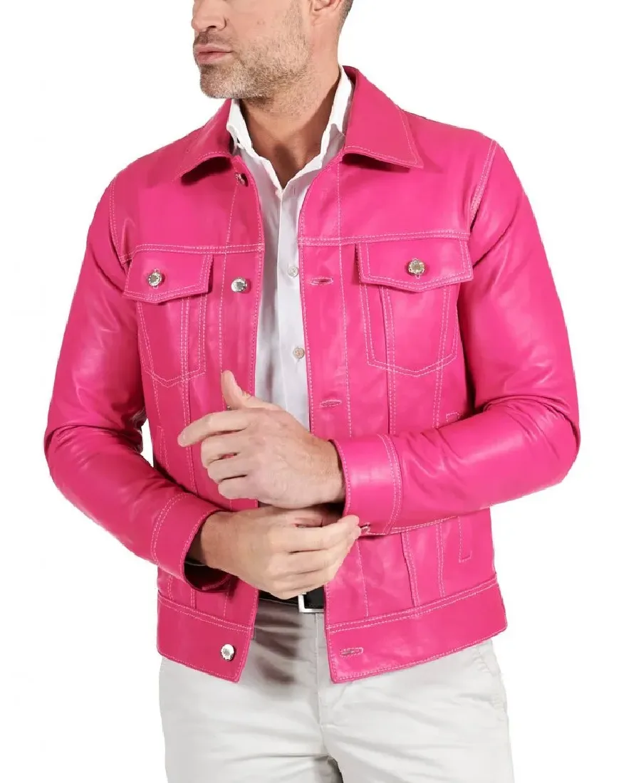 Men'S Pink Fuchsia Natural Biker Leather Jacket Men'S Pink Fuchsia Natural Biker Leather Jacket - Trendy Leather Jackets