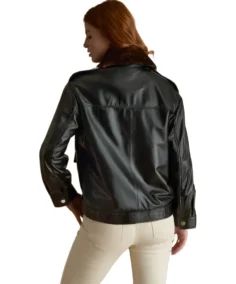 Shop The Women Black Shearling Collar Leather Jacket - Trendy Leather Jackets