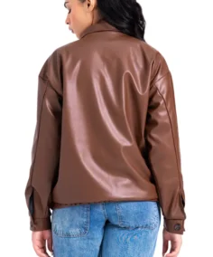 Shop The Women Brown Oversized Faux Leather Jacket - Trendy Leather Jackets