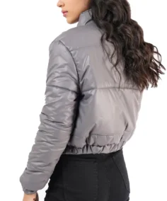 Shop The Women Grey Cropped Puffer Jacket - Trendy Leather Jackets