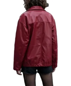 Shop The Women's Red Oversized Bomber Leather Jacket - Trendy Leather Jackets