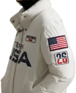 Team USA Graphic Down Puffer Jacket Closeup - Trendy Leather Jackets