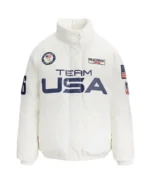 Team USA Graphic Down Puffer Jacket Front - Trendy Leather Jackets