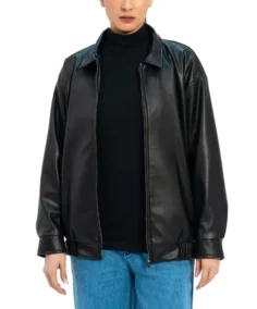 Women Black Oversized Faux Leather Jacket - Trendy Leather Jackets
