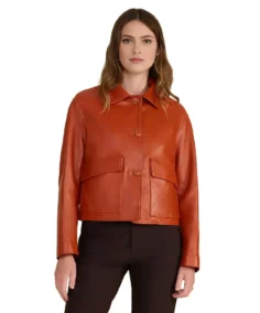 Women Ella Orange Leather Jacket - Trendy Leather Jackets