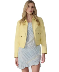 Women Flora Yellow Leather Jacket - Trendy Leather Jackets