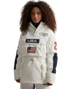 Women Team USA Padded Anorak Hooded Jacket - Trendy Leather Jackets