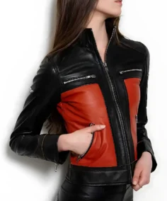 Women's Black And Red Anime Biker Leather Jacket - Trendy Leather Jackets