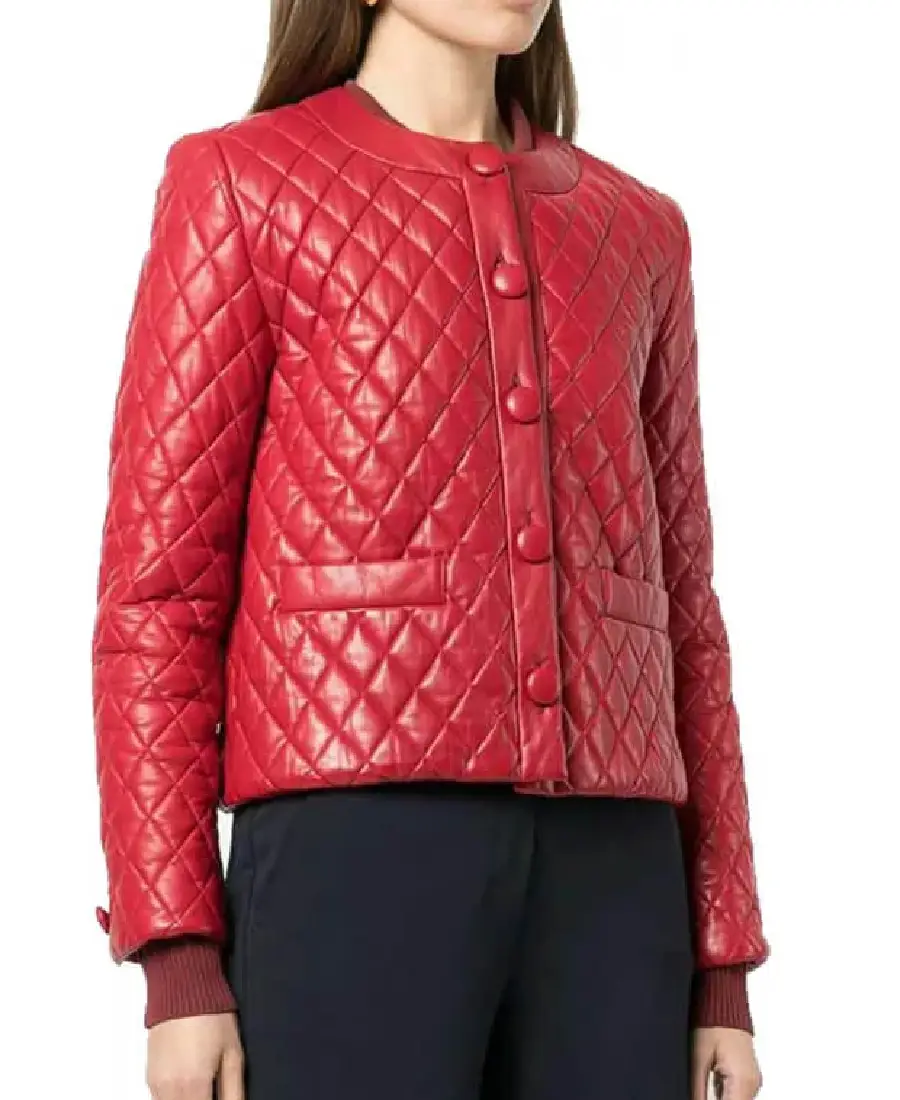 Women’s Collarless Quilted Leather Jacket Women’s Collarless Quilted Leather Jacket - Trendy Leather Jackets