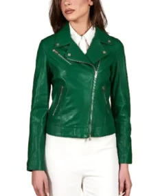 Women's Short Green Natural Leather Jacket - Trendy Leather Jackets