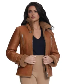 Women's Silky Brick Brown Shearling Jacket - Trendy Leather Jackets