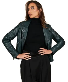Women Green Natural Biker Leather Jacket - Trendy Leather Jackets