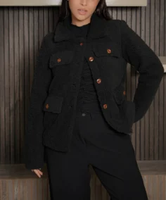 Women's Signature Black Faux Sherpa Jacket Front - Trendy Leather Jackets