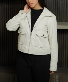 Women's Signature Cream Faux Suede Jacket Front - Trendy Leather Jackets