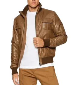 Men Brown Sheepskin Leather Bomber Jacket - Trendy Leather Jackets