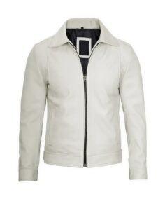 Men White Biker Leather Jacket Front Side - Trendy Leather Jackets