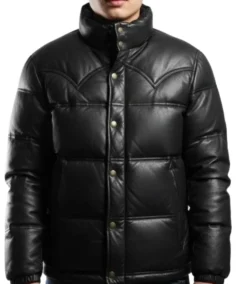 Men's Black Leather Puffer Jacket - Trendy Leather Jackets
